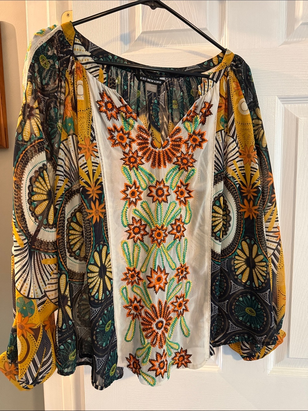 Floral Embroidered Boho Tunic - Black, White, Orange, Green, Yellow